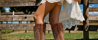Cowboy Boots for Women Western Cowgirl Square Toe boots Embroidery Chunky Heel Mid-Calf Boots