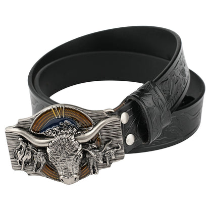 Cow Embossed Belt Genuine Leather Leisure Cowboy Big Agio