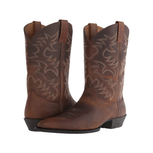 Embroidered Vintage Rider Boots Men's and Women's Wide Toe Cowboy Boots