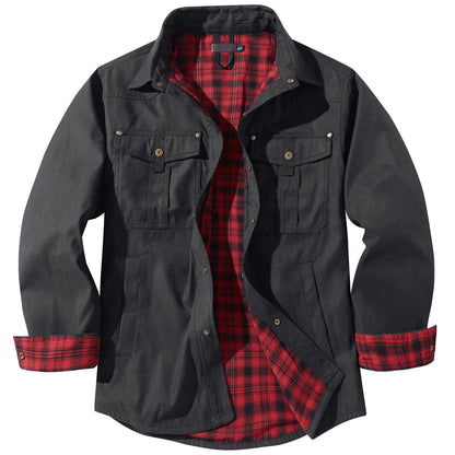 Mens Plus Size Lapel Plaid Flannel Casual Jacket European And Retro Foreign Trade Winter Warm Thickened Solid Color Jacket