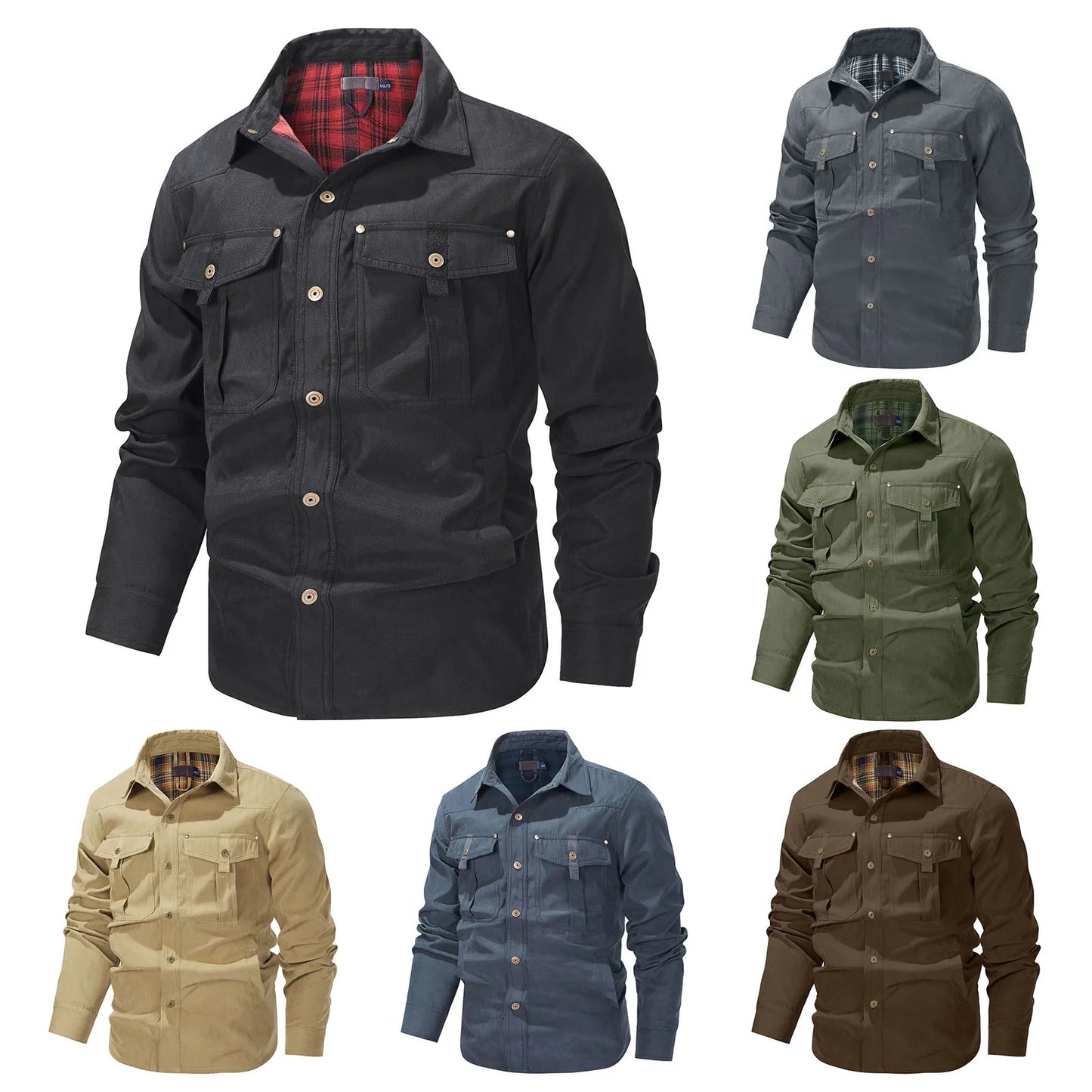 Mens Plus Size Lapel Plaid Flannel Casual Jacket European And Retro Foreign Trade Winter Warm Thickened Solid Color Jacket