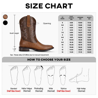 Cowboy Boots for Men - Western Men's Boots with Classic Embroidered, Slip on Square Toe Boots, Slip Resistant Country Boots Chun