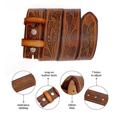 2024 High Quantity Western Leather Men Belts No Buckle Strap for Men Two Layer Embossed Cowhide Male Cowboy Belt Without Buckle