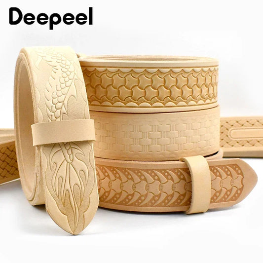 3.8cm*110/120cm Deepeel Embossed Belts First Layer Cowhide Waistband Genuine Leather Belt for Man DIY Handmade Accessories