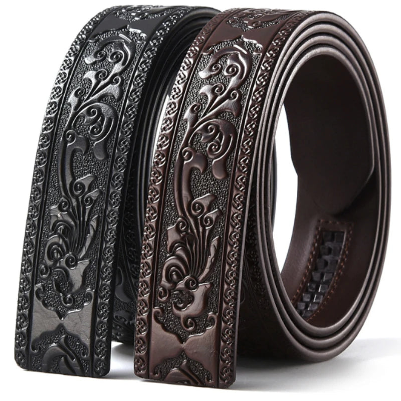 3.5cm Width Genuine Leather Luxury Automatic Buckle Belt Men Black Coffee Cowhide Belt High Quality Body Without Buckle Strap