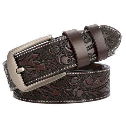 Men's carve pattern Genuine Leather Belt pin buckle waistband  Pure Cowhide  Jeans  Vintage  Punk Luxury Fashion High-grade belt