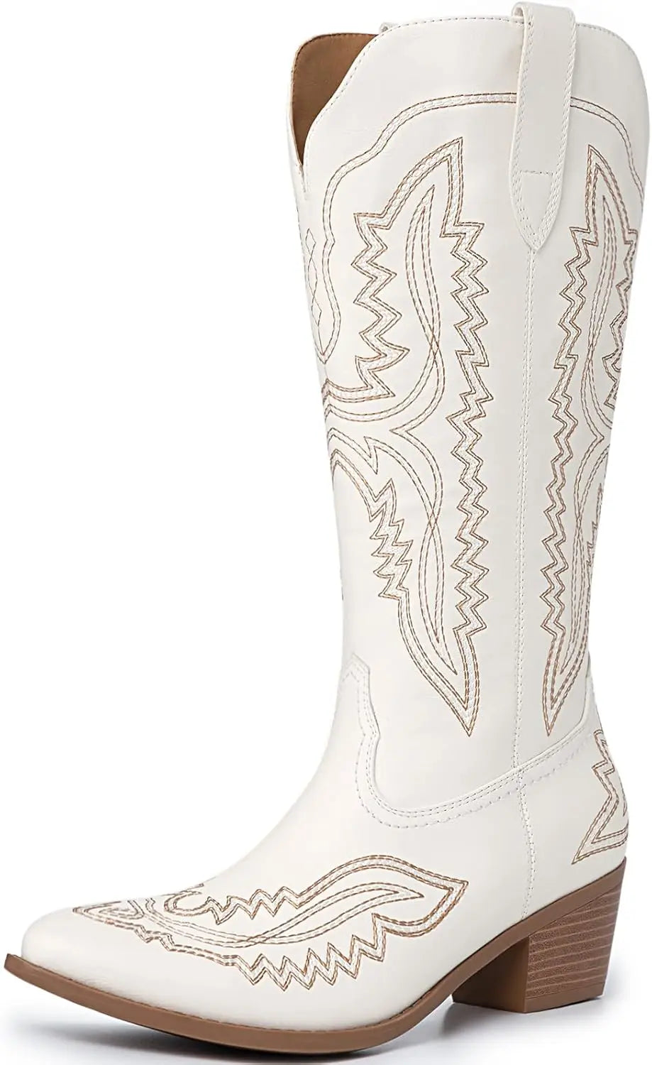 Cowboy Boots for Women Western Cowgirl Square Toe boots Embroidery Chunky Heel Mid-Calf Boots
