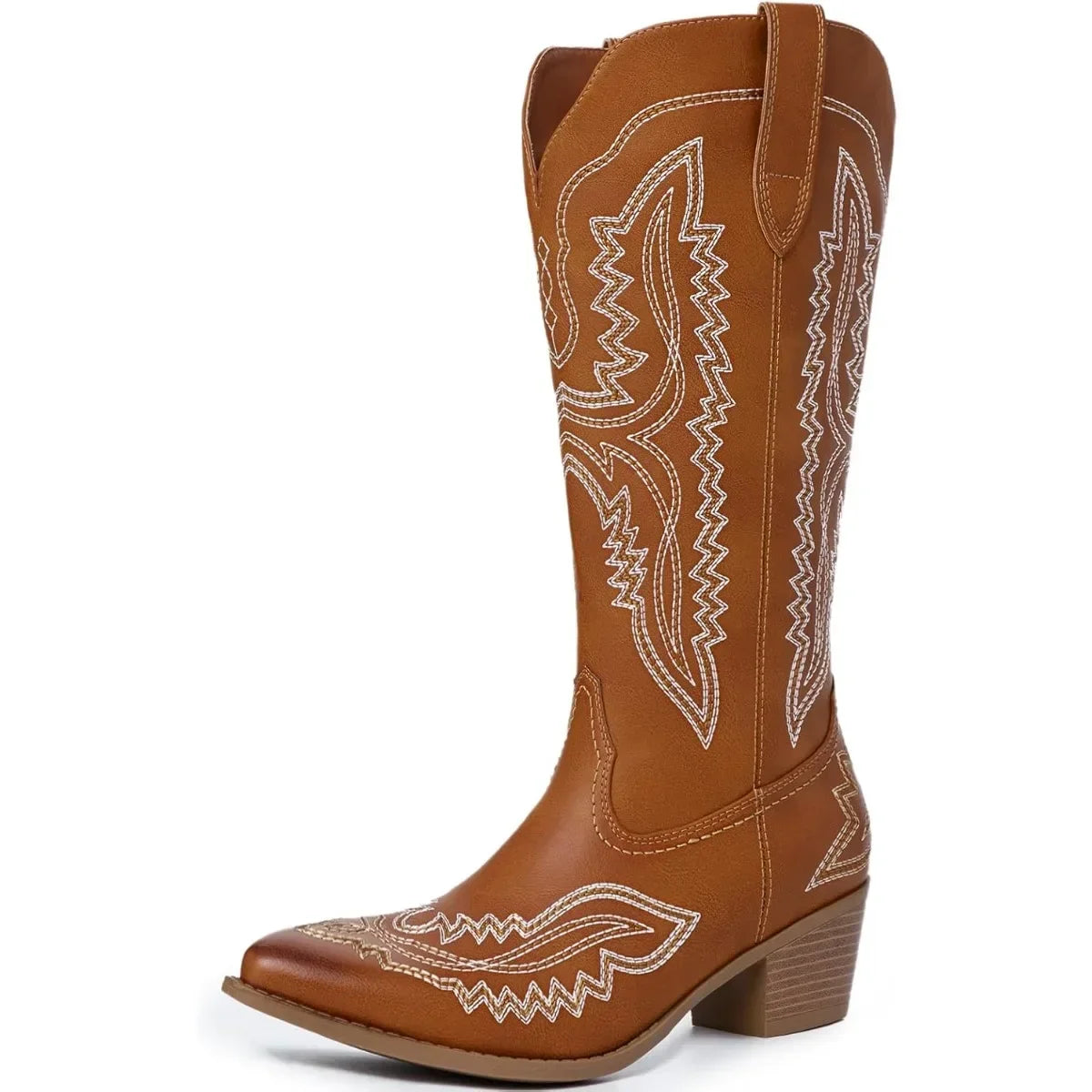 Cowboy Boots for Women Western Cowgirl Square Toe boots Embroidery Chunky Heel Mid-Calf Boots