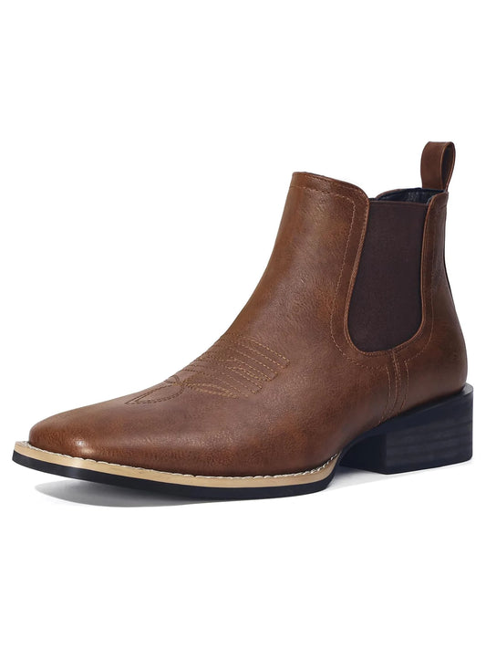 Western Cowboy Boots for Men - Mens Square Toe Chelsea Boots Ankle