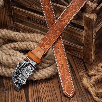 A men's and women's casual retro belt Western style! PU leather belt with metal buckle, suitable for daily work wear