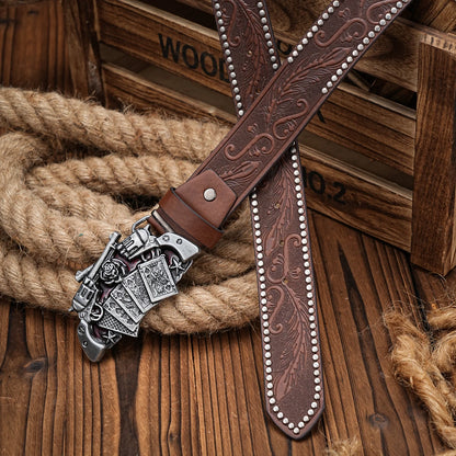 A men's and women's casual retro belt Western style! PU leather belt with metal buckle, suitable for daily work wear