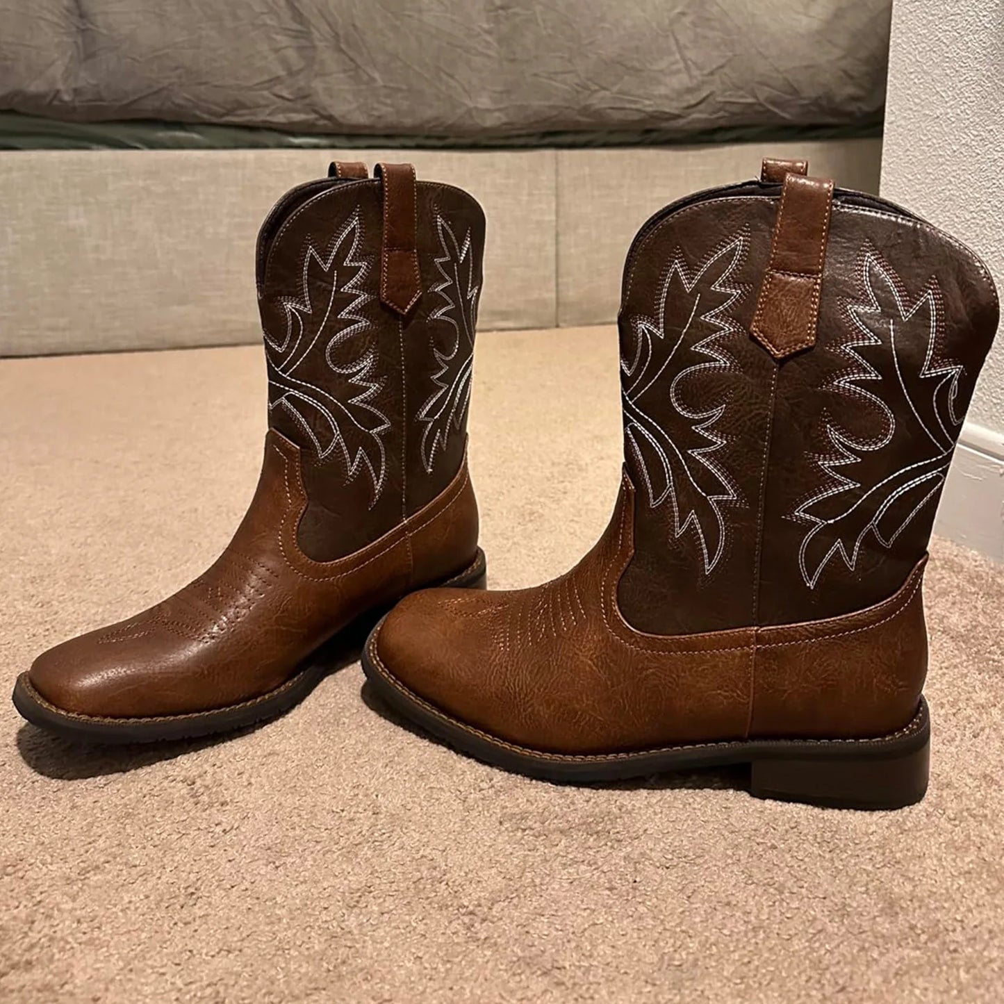 Cowboy Boots for Men - Western Men's Boots with Classic Embroidered, Slip on Square Toe Boots, Slip Resistant Country Boots Chun