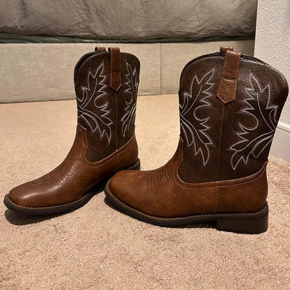Cowboy Boots for Men - Western Men's Boots with Classic Embroidered, Slip on Square Toe Boots, Slip Resistant Country Boots Chun