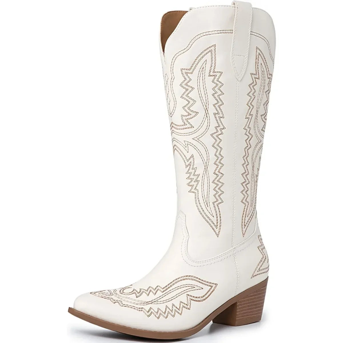 Cowboy Boots for Women Western Cowgirl Square Toe boots Embroidery Chunky Heel Mid-Calf Boots
