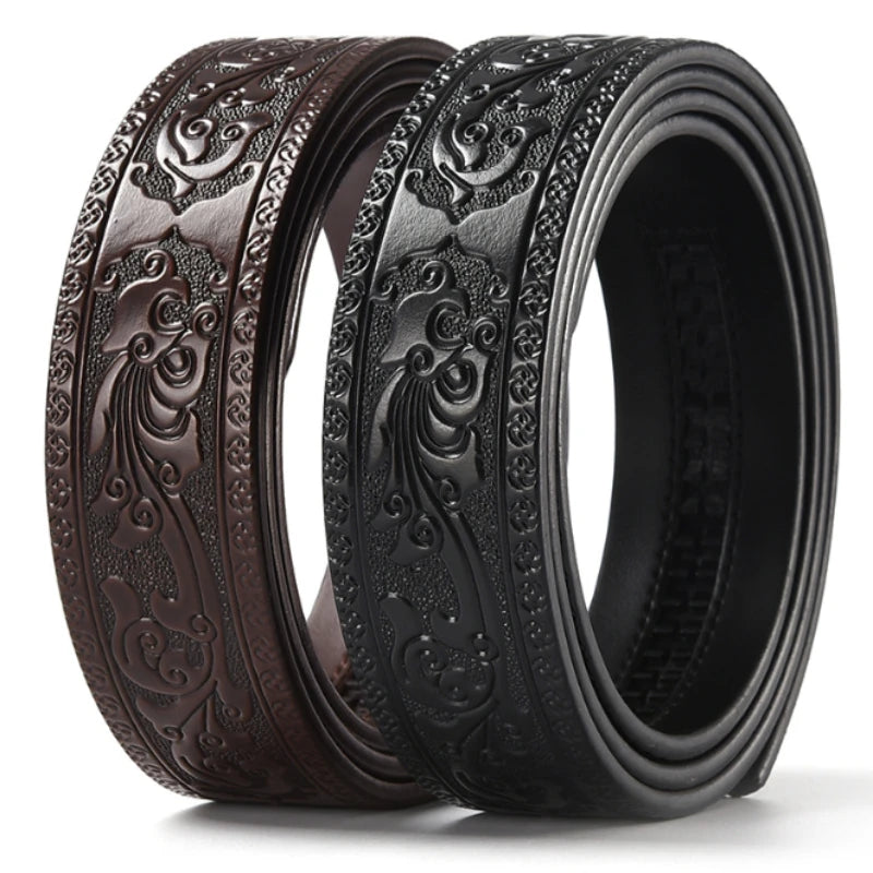 3.5cm Width Genuine Leather Luxury Automatic Buckle Belt Men Black Coffee Cowhide Belt High Quality Body Without Buckle Strap