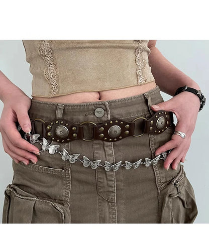 Western Cowboy Belt For Women 2025 New American Vintage Brown Rivet Belt Versatile Denim Belt With Ins Style