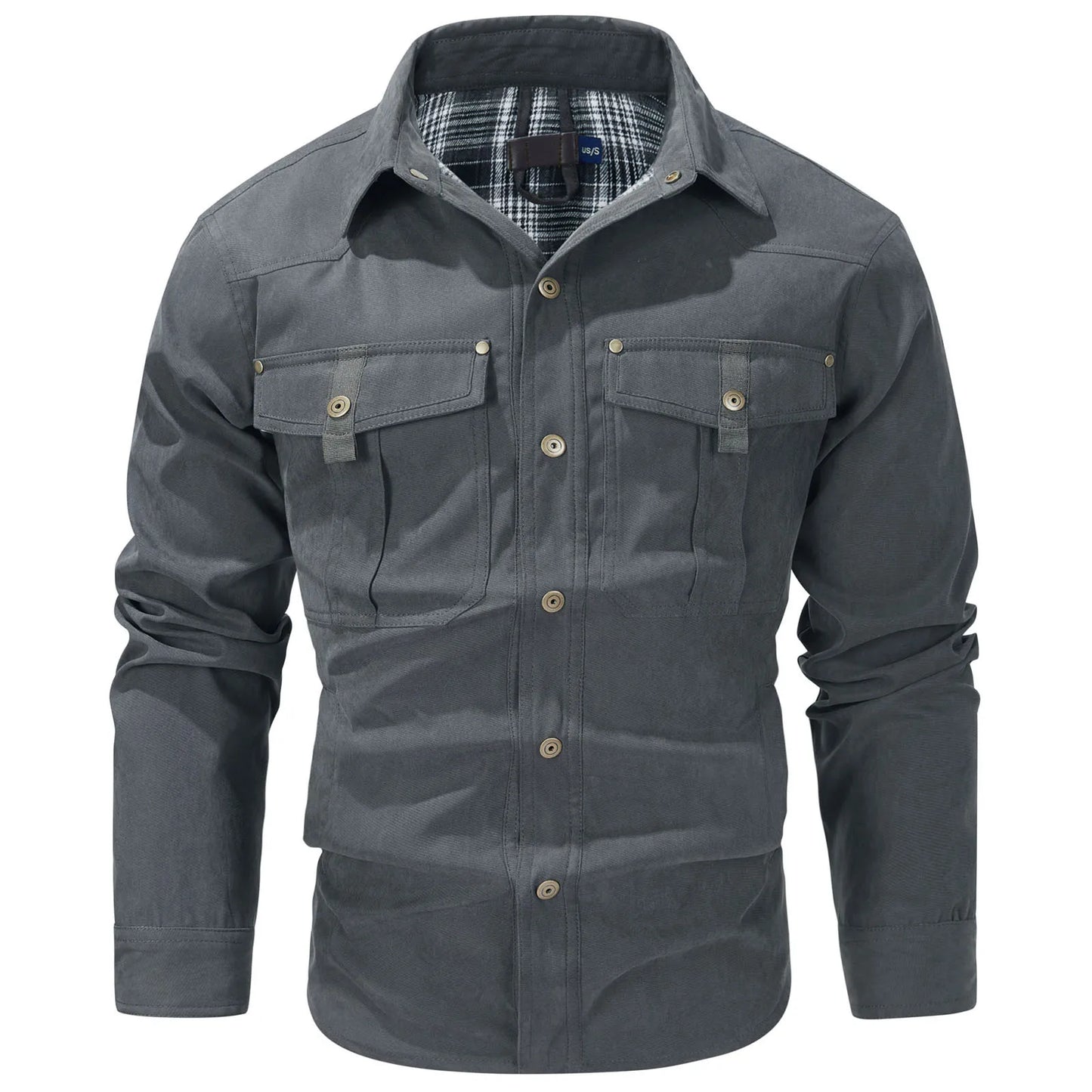 Mens Plus Size Lapel Plaid Flannel Casual Jacket European And Retro Foreign Trade Winter Warm Thickened Solid Color Jacket