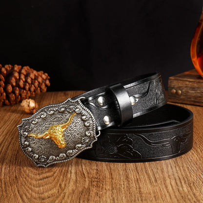 New Men's Western Cowboy Belt - Cool Handsome Black Faux Leather with Embossed Design and Stylish Alloy Buckle men belt