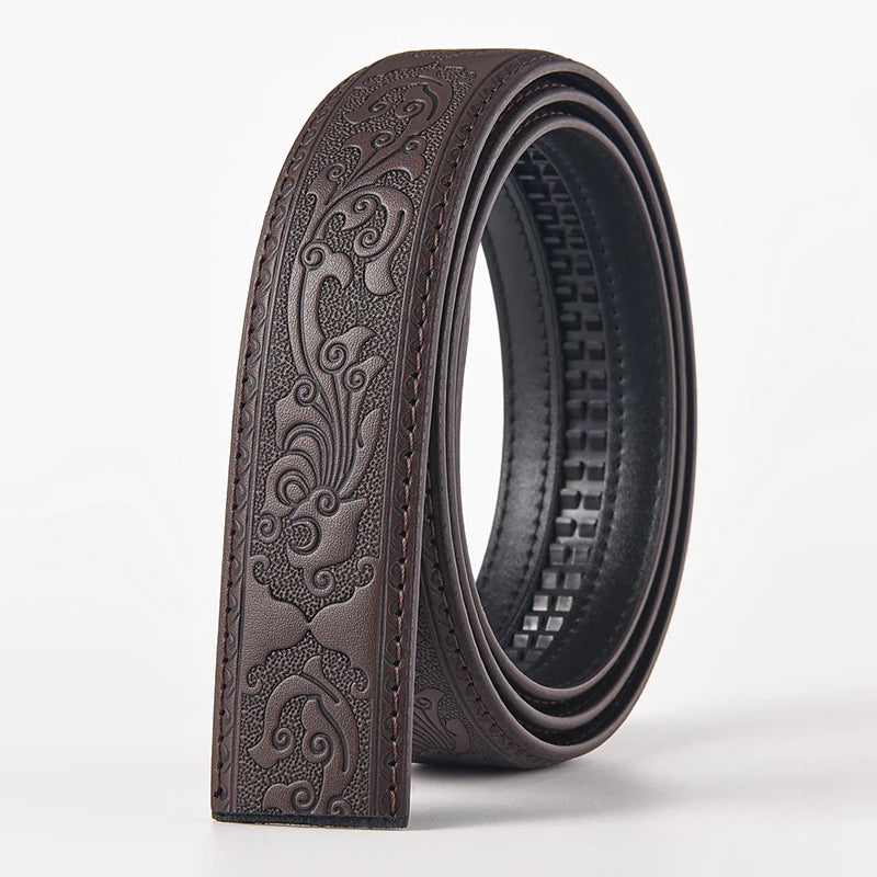 3.5cm Width Genuine Leather Luxury Automatic Buckle Belt Men Black Coffee Cowhide Belt High Quality Body Without Buckle Strap