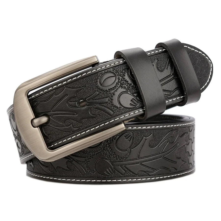 Men's carve pattern Genuine Leather Belt pin buckle waistband  Pure Cowhide  Jeans  Vintage  Punk Luxury Fashion High-grade belt