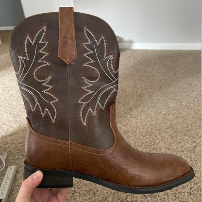 Cowboy Boots for Men - Western Men's Boots with Classic Embroidered, Slip on Square Toe Boots, Slip Resistant Country Boots Chun