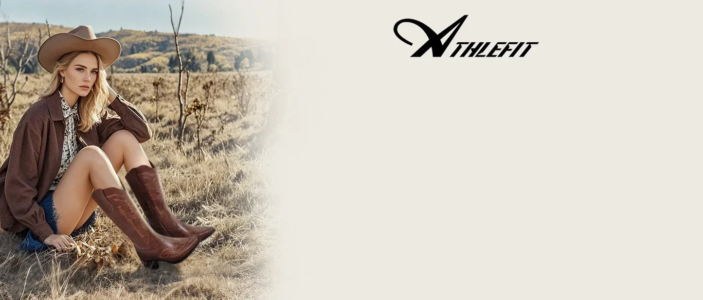 Cowboy Boots for Women Western Cowgirl Square Toe boots Embroidery Chunky Heel Mid-Calf Boots