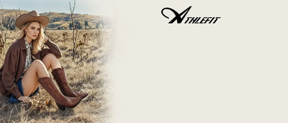 Cowboy Boots for Women Western Cowgirl Square Toe boots Embroidery Chunky Heel Mid-Calf Boots