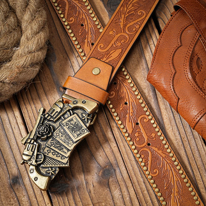 A men's and women's casual retro belt Western style! PU leather belt with metal buckle, suitable for daily work wear