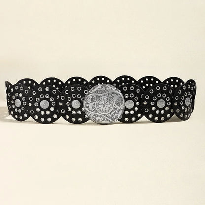New Women's Western Denim Belt High Quality Metal Hollow Ladies Trend Wide Waistband Vintage Personalized Round Belts DT148