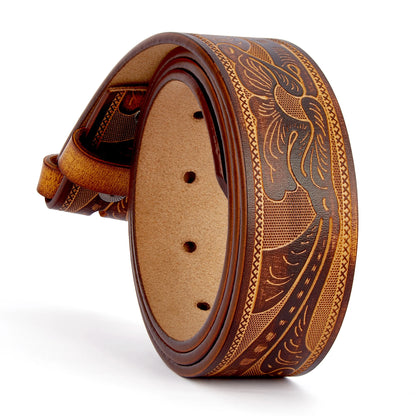 2024 High Quantity Western Leather Men Belts No Buckle Strap for Men Two Layer Embossed Cowhide Male Cowboy Belt Without Buckle