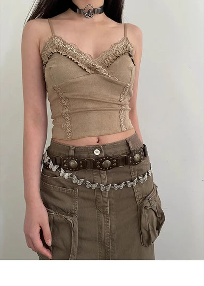 Western Cowboy Belt For Women 2025 New American Vintage Brown Rivet Belt Versatile Denim Belt With Ins Style