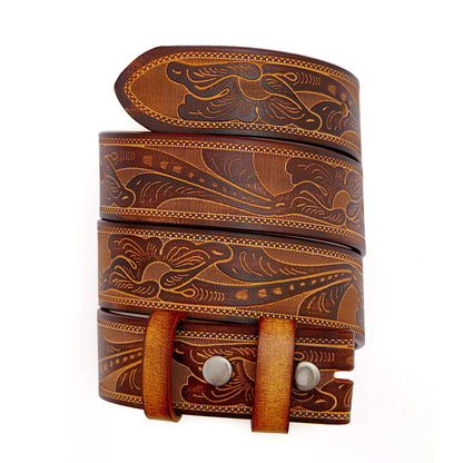 2024 High Quantity Western Leather Men Belts No Buckle Strap for Men Two Layer Embossed Cowhide Male Cowboy Belt Without Buckle