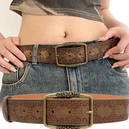 Y2K Pattern Print Belt Western PU Leather for Women Designer Brand Metal Buckle Pin Waist Belt Girls Hip Hop Fashion Waistband