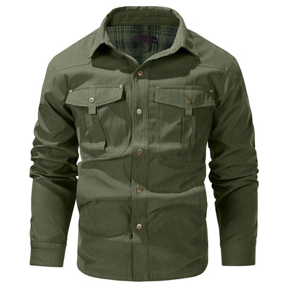 Mens Plus Size Lapel Plaid Flannel Casual Jacket European And Retro Foreign Trade Winter Warm Thickened Solid Color Jacket
