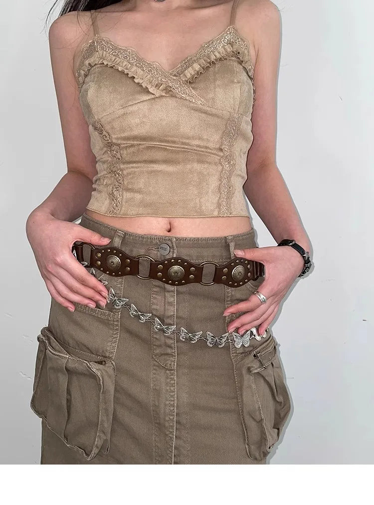 Western Cowboy Belt For Women 2025 New American Vintage Brown Rivet Belt Versatile Denim Belt With Ins Style