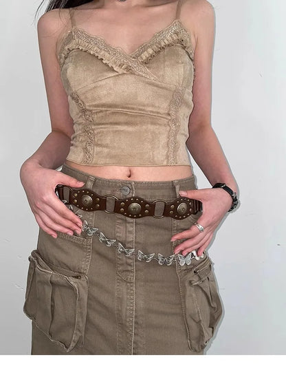 Western Cowboy Belt For Women 2025 New American Vintage Brown Rivet Belt Versatile Denim Belt With Ins Style
