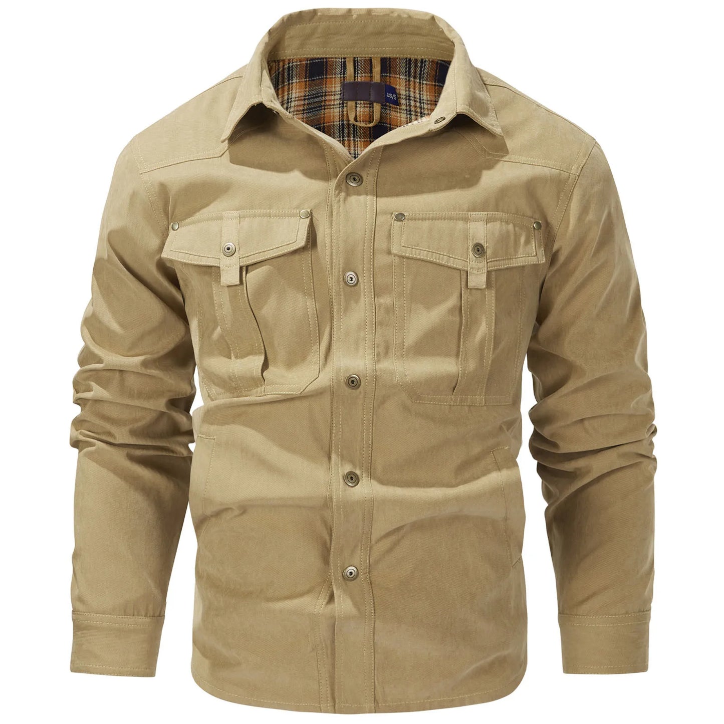 Mens Plus Size Lapel Plaid Flannel Casual Jacket European And Retro Foreign Trade Winter Warm Thickened Solid Color Jacket