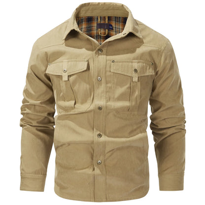 Mens Plus Size Lapel Plaid Flannel Casual Jacket European And Retro Foreign Trade Winter Warm Thickened Solid Color Jacket