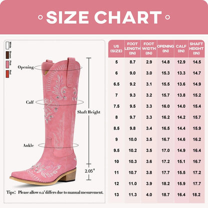 Cowboy Boots for Women - Wide Calf Knee High Western Cowgirl Boots, Sparkly Rhinestone Retro Country Boots Black