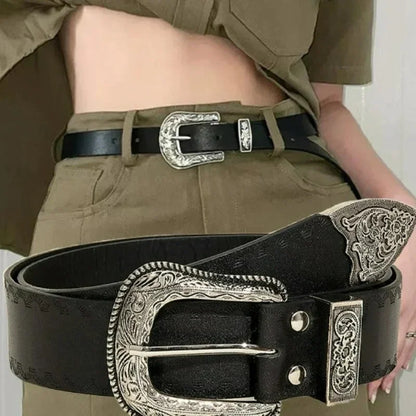 Y2K Pattern Print Belt Western PU Leather for Women Designer Brand Metal Buckle Pin Waist Belt Girls Hip Hop Fashion Waistband