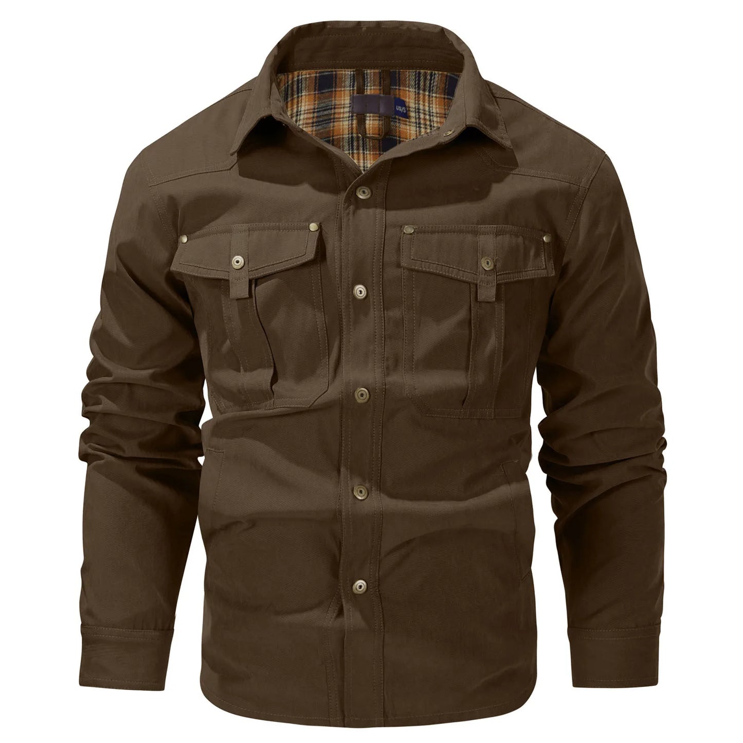 Mens Plus Size Lapel Plaid Flannel Casual Jacket European And Retro Foreign Trade Winter Warm Thickened Solid Color Jacket
