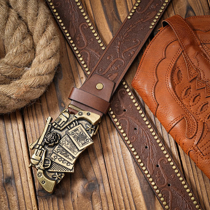 A men's and women's casual retro belt Western style! PU leather belt with metal buckle, suitable for daily work wear