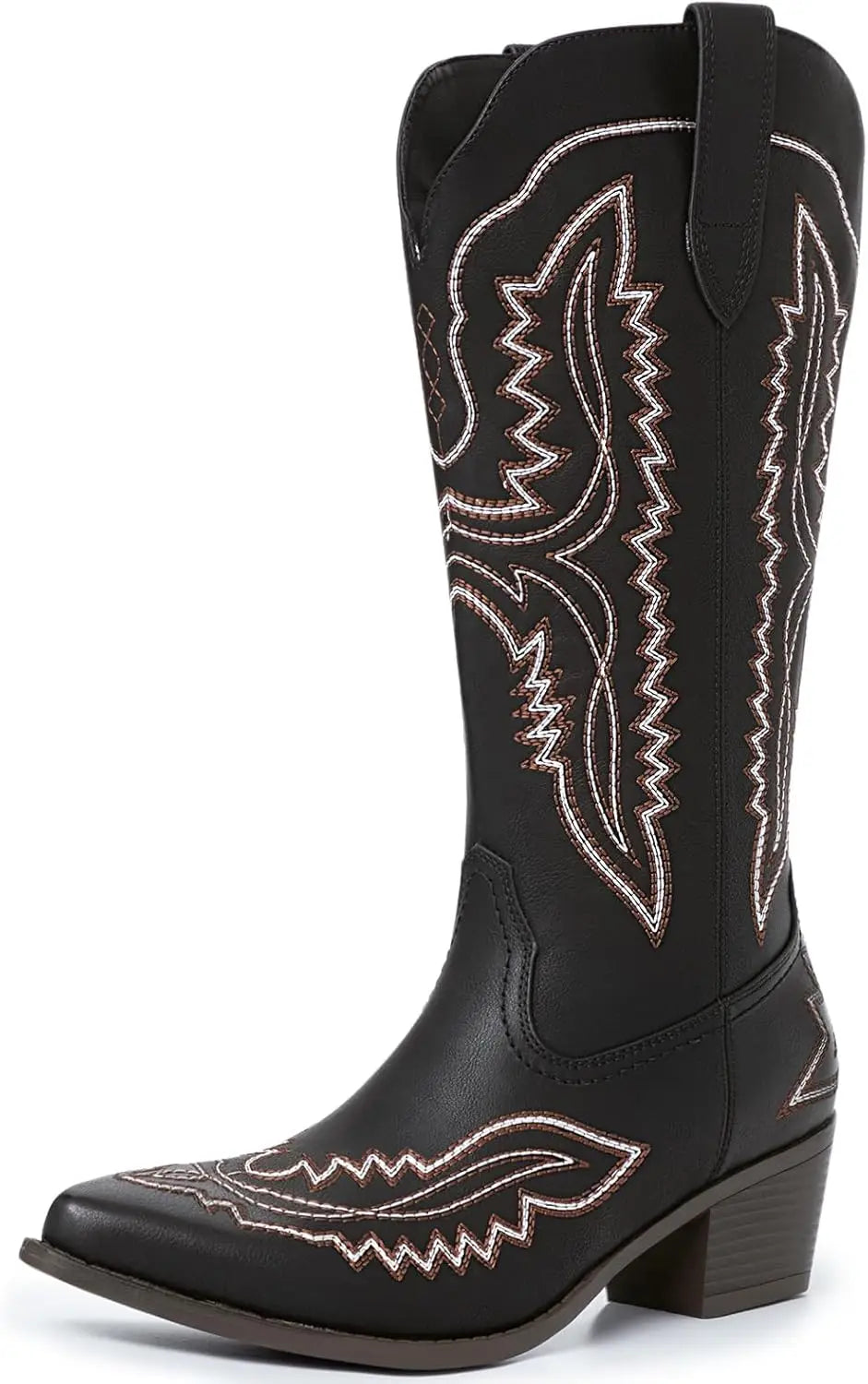 Cowboy Boots for Women Western Cowgirl Square Toe boots Embroidery Chunky Heel Mid-Calf Boots