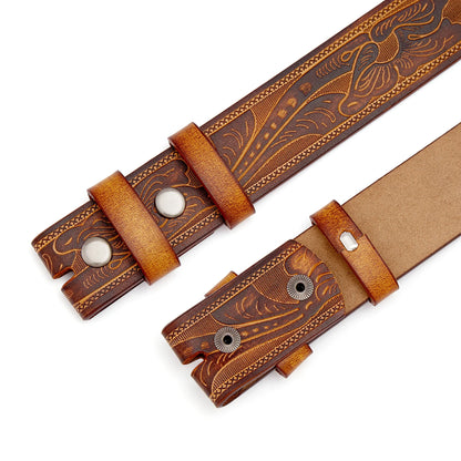 2024 High Quantity Western Leather Men Belts No Buckle Strap for Men Two Layer Embossed Cowhide Male Cowboy Belt Without Buckle