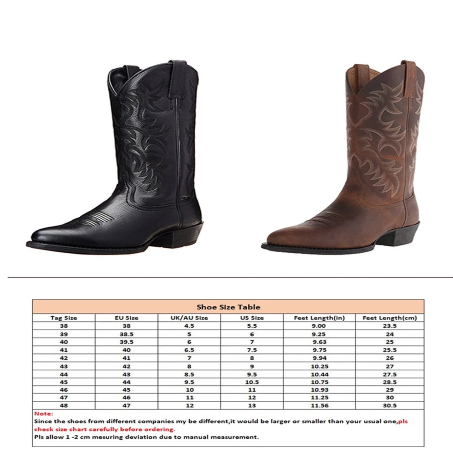 Embroidered Vintage Rider Boots Men's and Women's Wide Toe Cowboy Boots