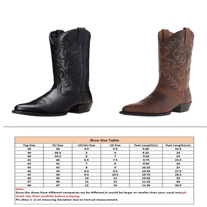 Embroidered Vintage Rider Boots Men's and Women's Wide Toe Cowboy Boots