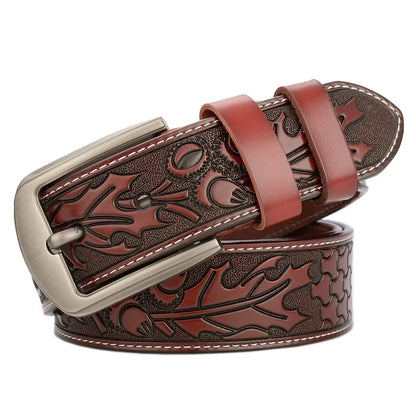 Men's carve pattern Genuine Leather Belt pin buckle waistband  Pure Cowhide  Jeans  Vintage  Punk Luxury Fashion High-grade belt