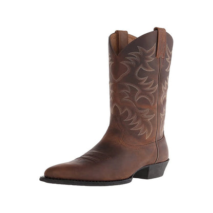 Embroidered Vintage Rider Boots Men's and Women's Wide Toe Cowboy Boots