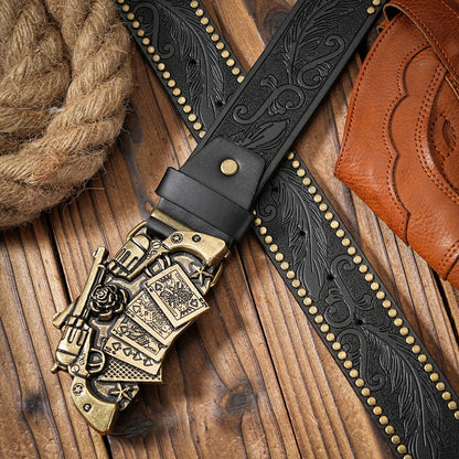 A men's and women's casual retro belt Western style! PU leather belt with metal buckle, suitable for daily work wear