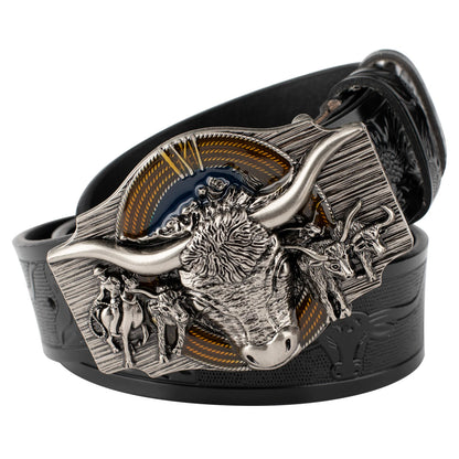 Cow Embossed Belt Genuine Leather Leisure Cowboy Big Agio